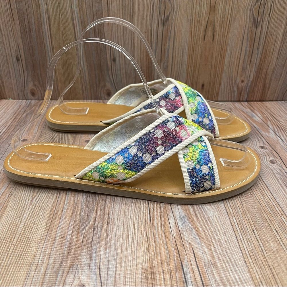 Toms Womens Viv Floral Crochet Lace Slip On Comfort Slides Sandals Sz 9.5